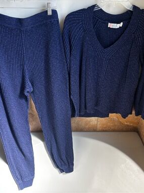 Free People Navy Ribbed Knit Lounge Set